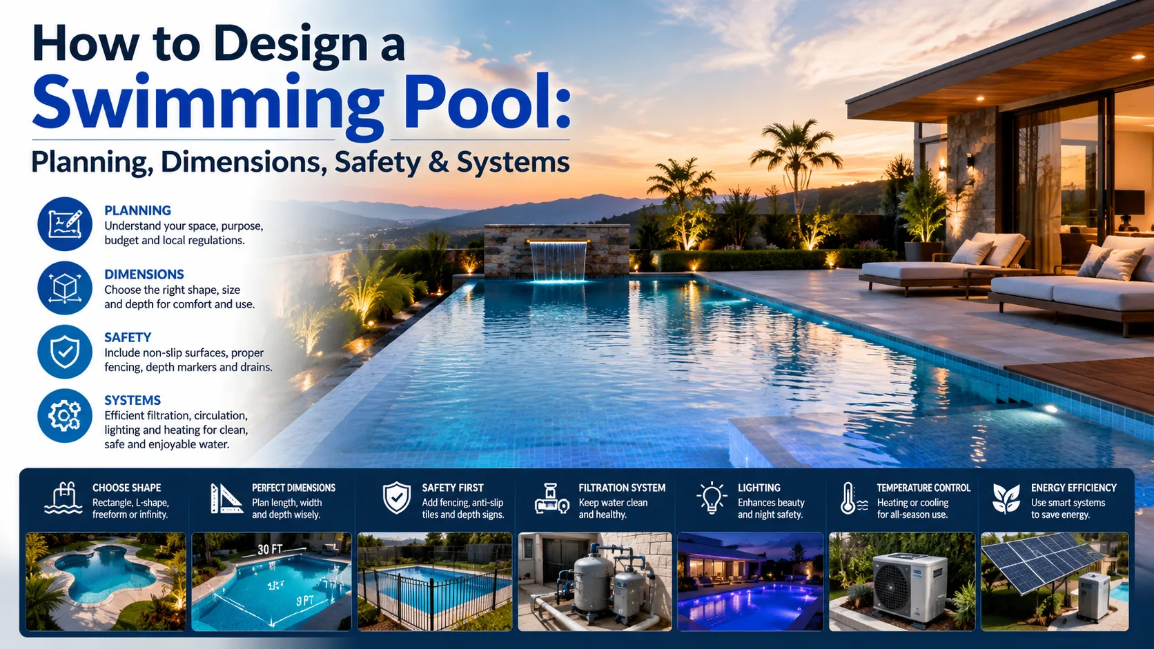 You are currently viewing How to Design a Swimming Pool: Planning, Dimensions, Safety & Systems